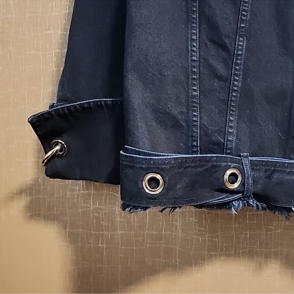 Marques Almeida grommet dark navy denim jacket raw edge belted oversize punk - Picture 8 of 17